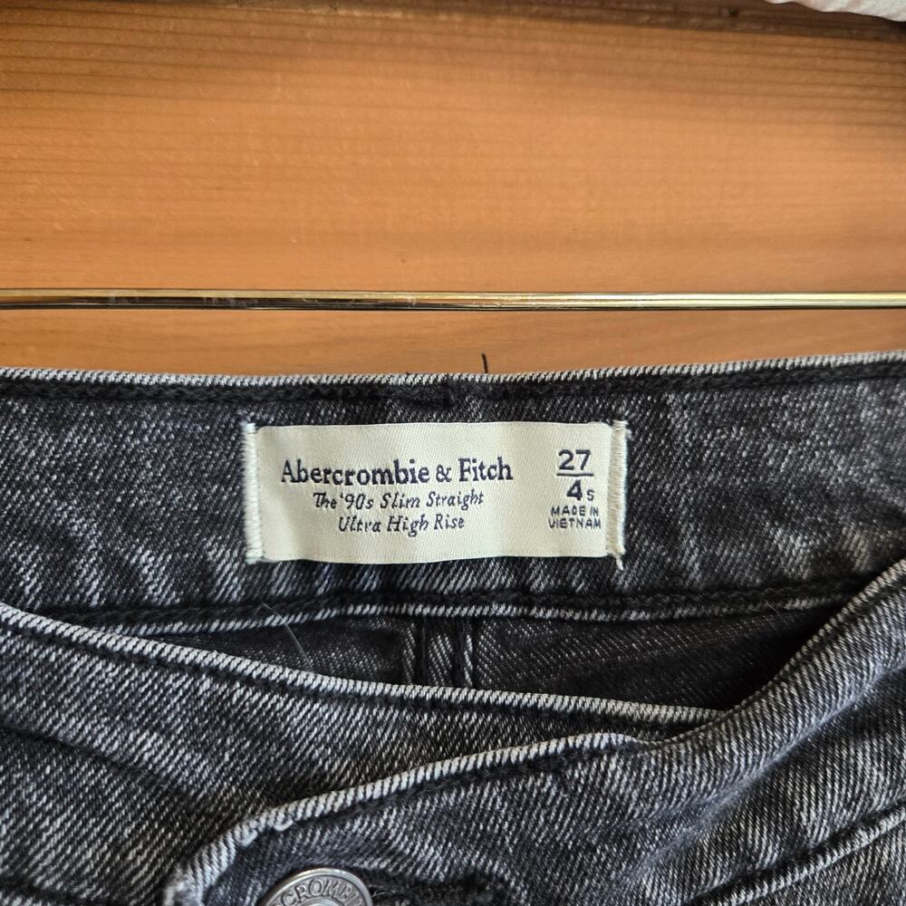 Abercrombie & Fitch Jean 90's Slim Straight Ultra High Rise Crossed Waist 27s 4s - Picture 3 of 5